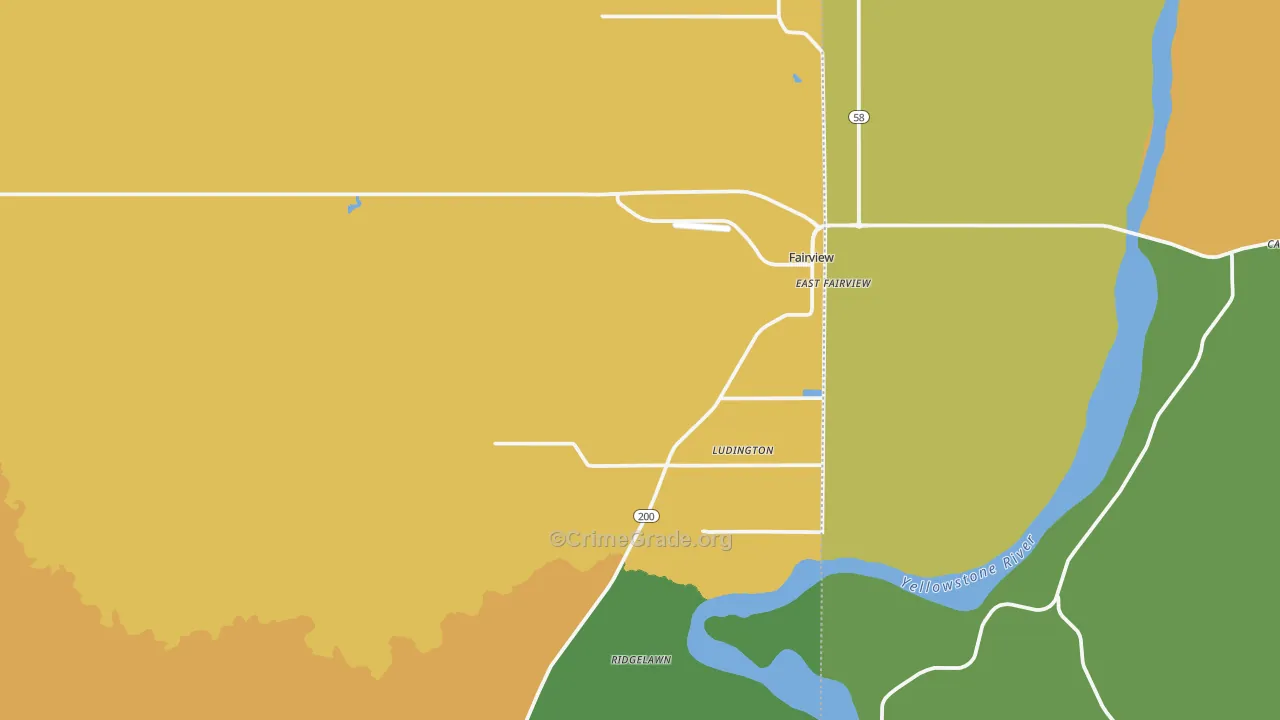Fairview, MT Map of Theft Rates