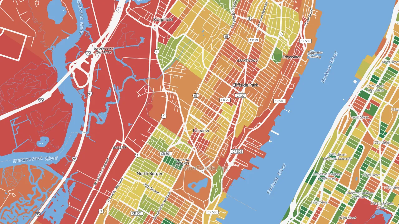 Fairview, NJ Map of Theft Rates