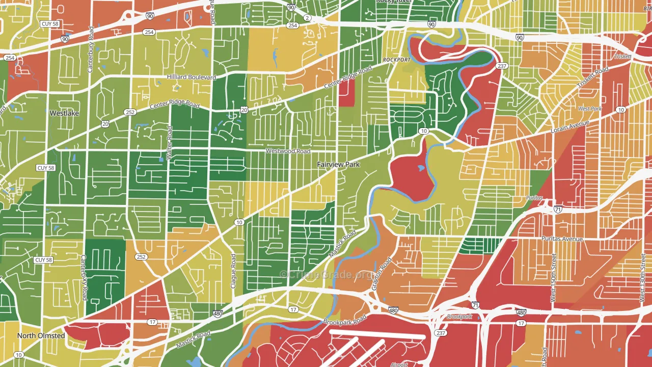 Fairview Park, OH Map of Theft Rates
