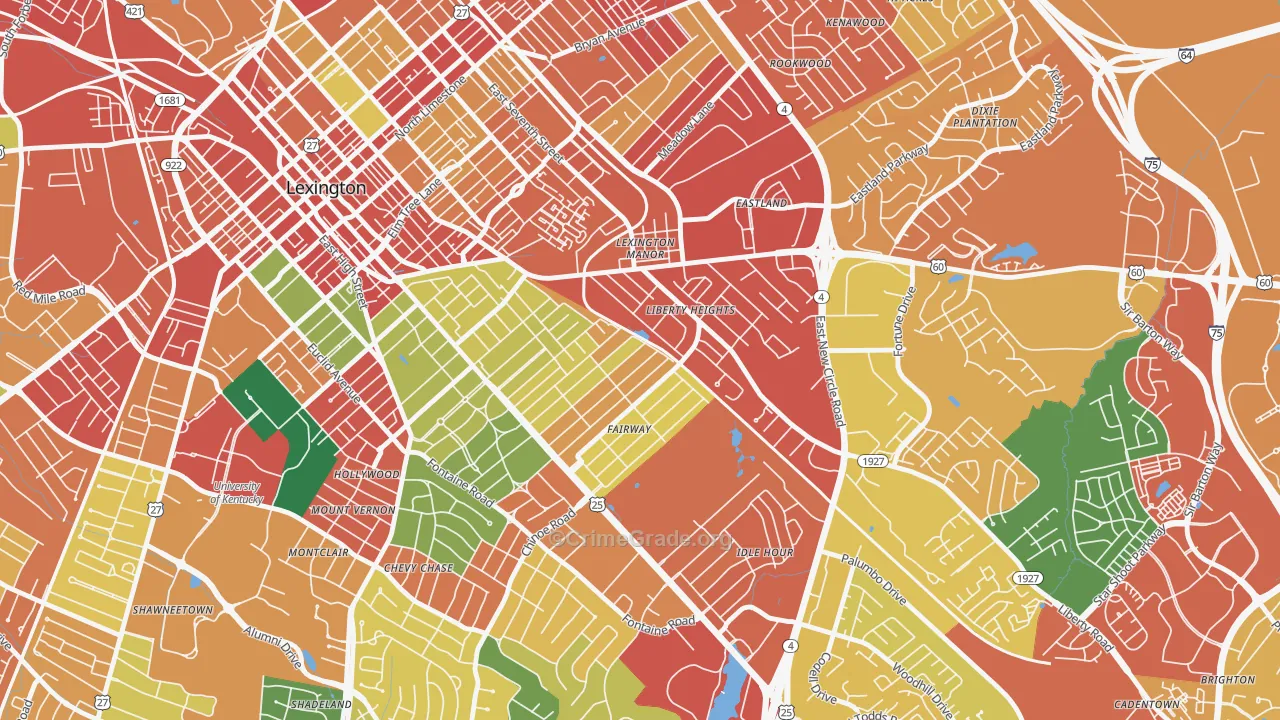 Fairway-Liberty Heights, Lexington, KY Map of Theft Rates