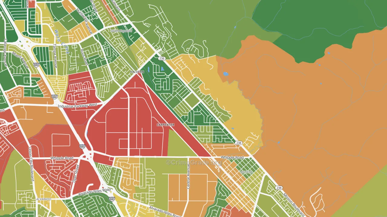 Fairway Park, Hayward, CA Map of Theft Rates