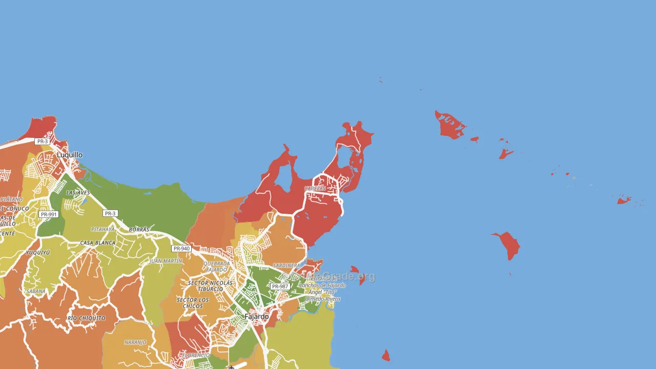 Fajardo, PR Map of Theft Rates