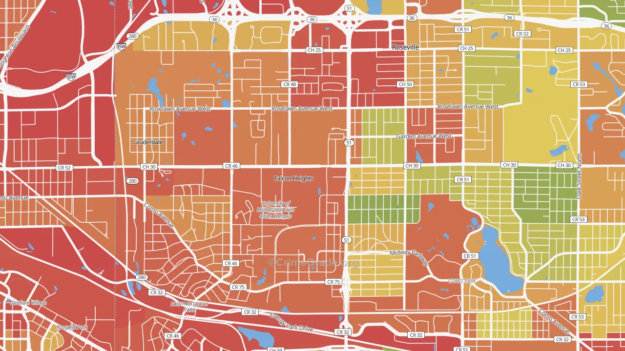Falcon Heights, MN Map of Theft Rates