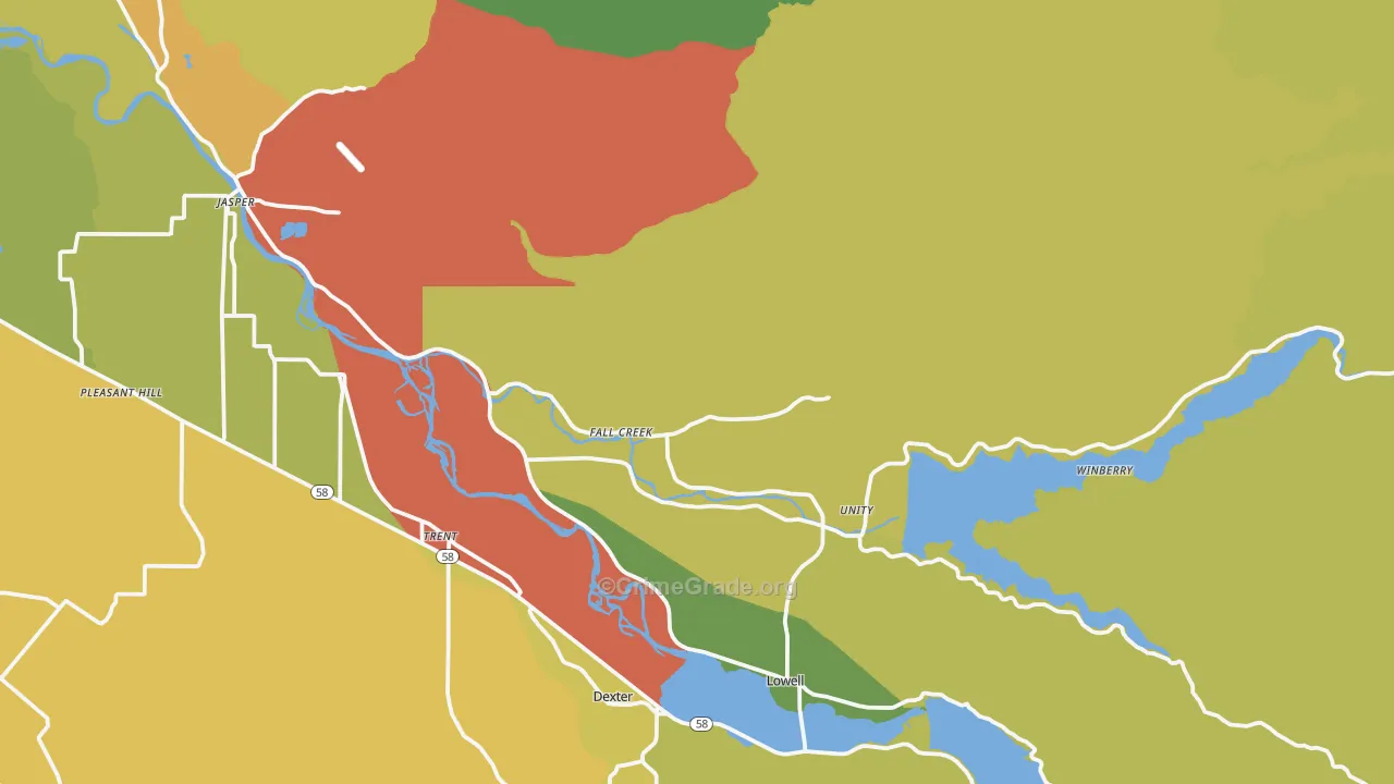 Fall Creek, OR Map of Theft Rates