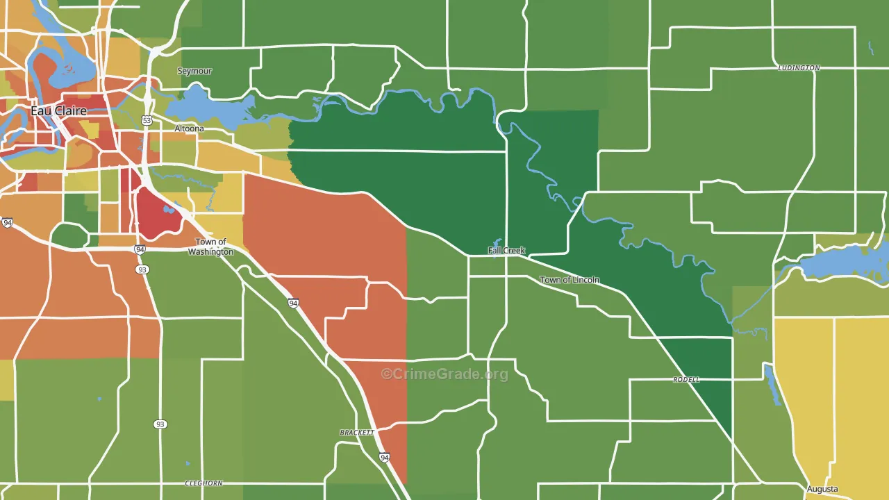 Fall Creek, WI Map of Theft Rates
