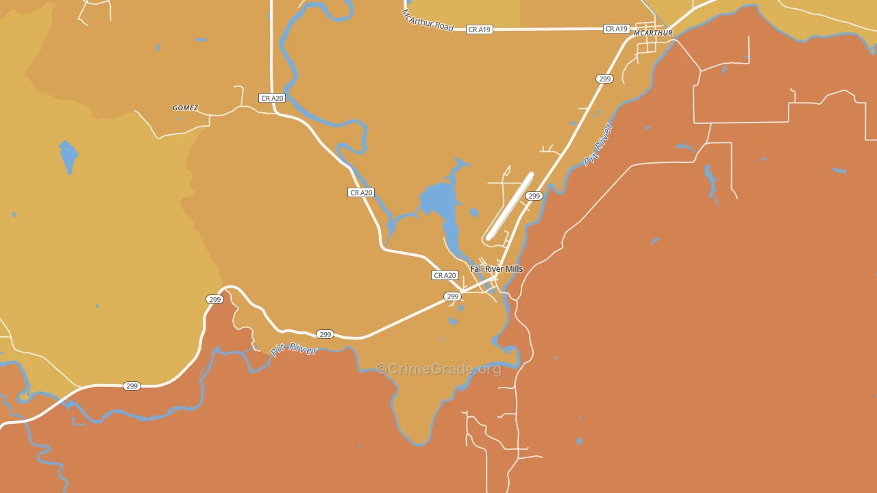 Fall River Mills, CA Map of Theft Rates