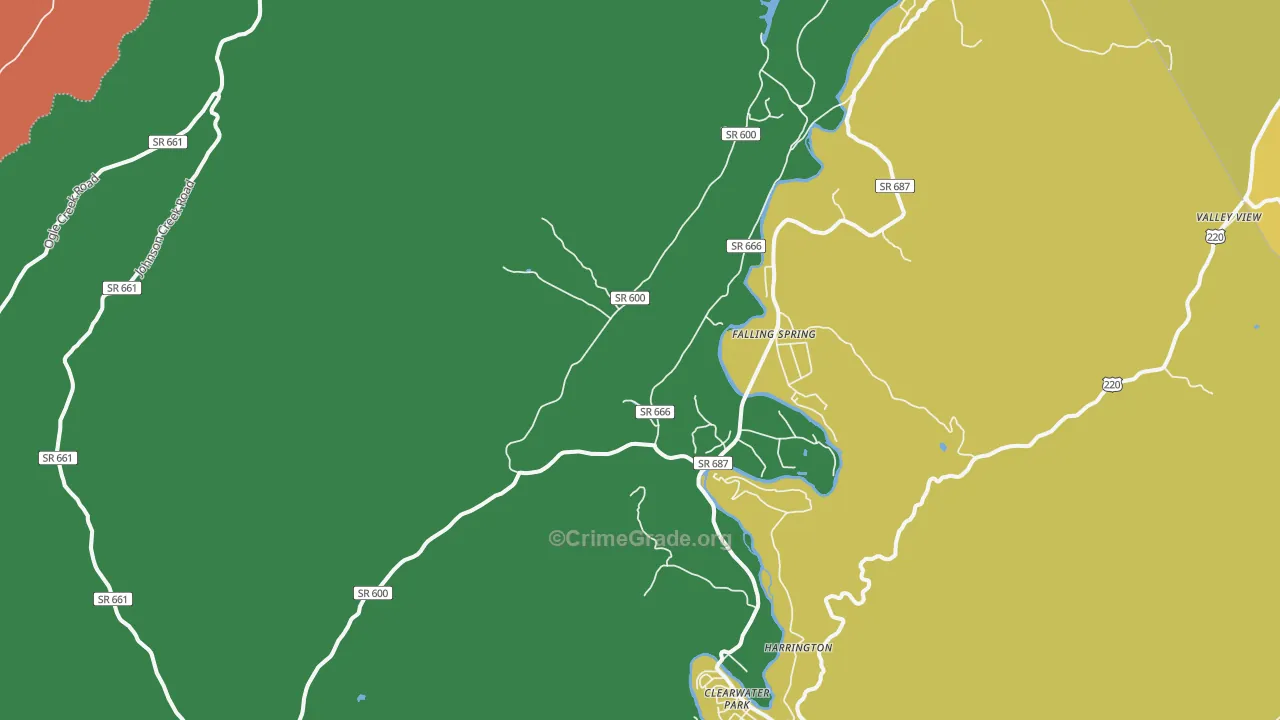 Falling Spring, VA Map of Theft Rates