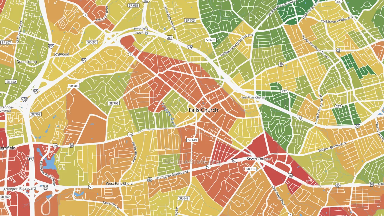 Falls Church City, VA Map of Theft Rates