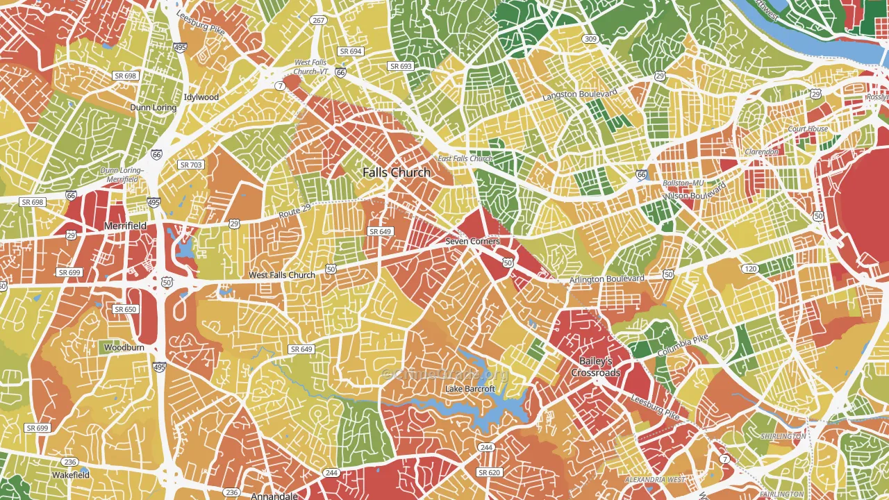 Falls Church, VA Map of Theft Rates