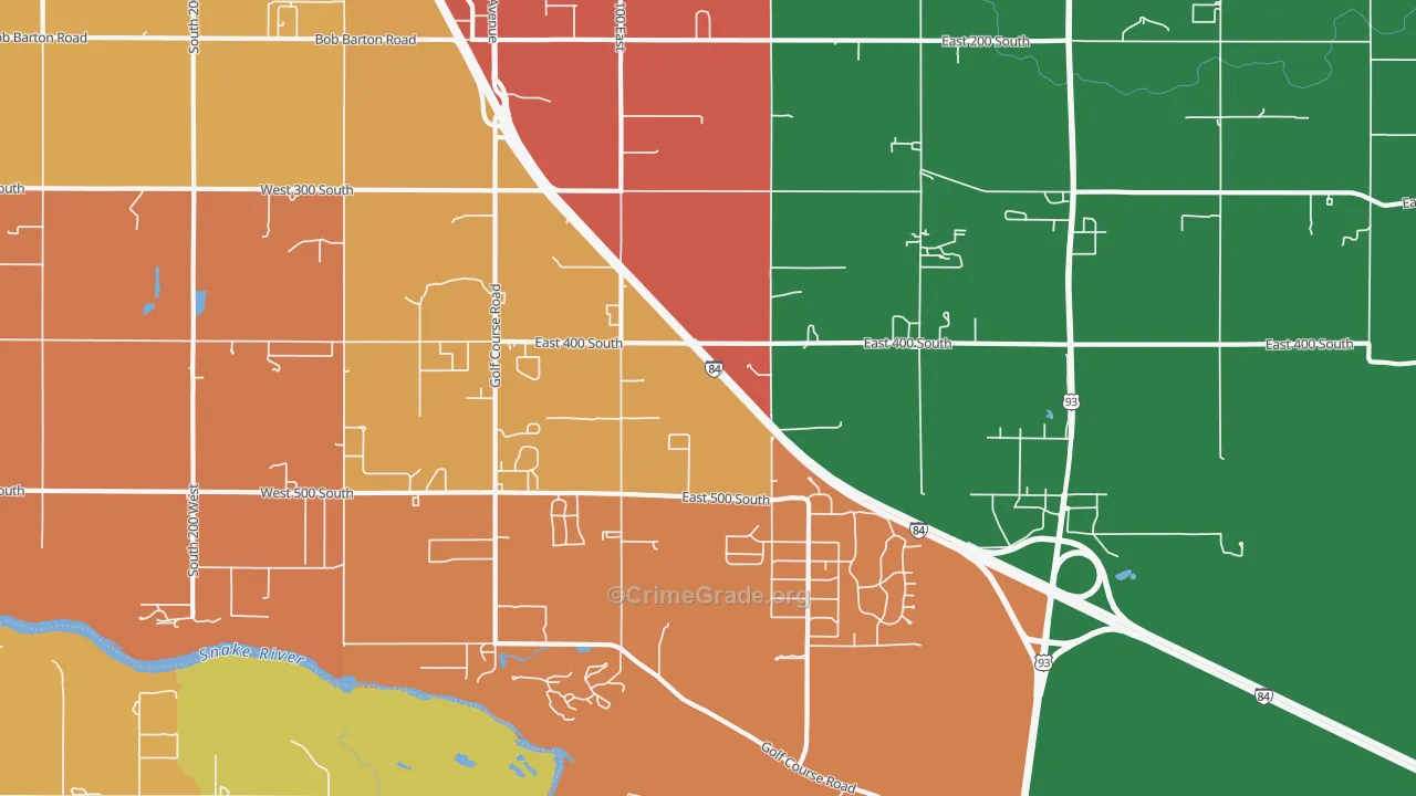Falls City, ID Map of Theft Rates
