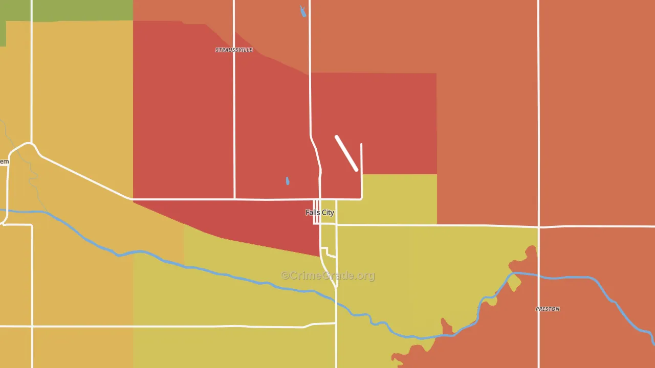 Falls City, NE Map of Theft Rates