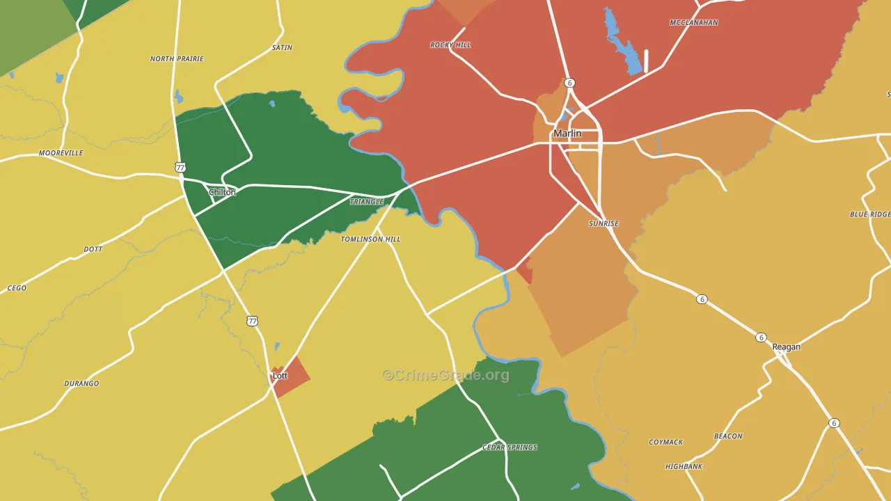 Falls County, TX Map of Theft Rates