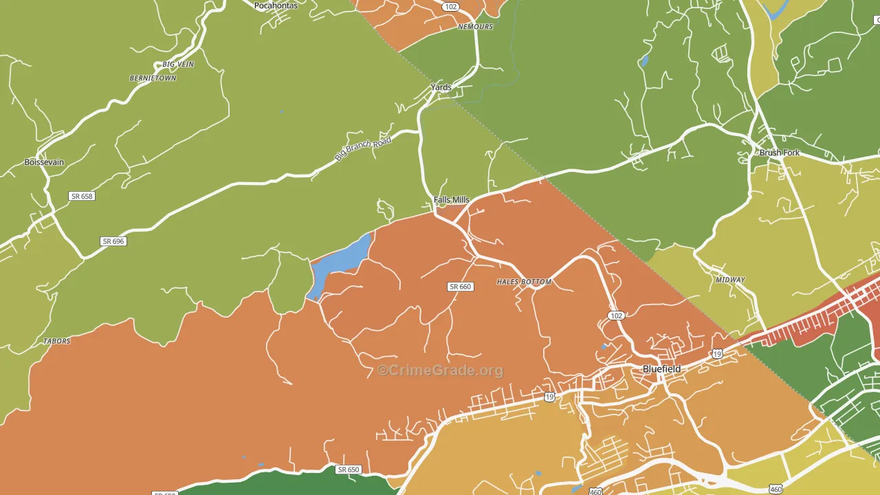 Falls Mills, VA Map of Theft Rates