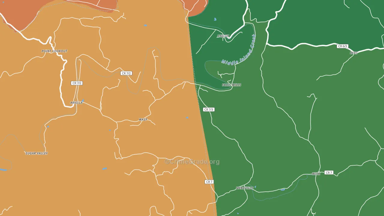 Falls Mills, WV Map of Theft Rates