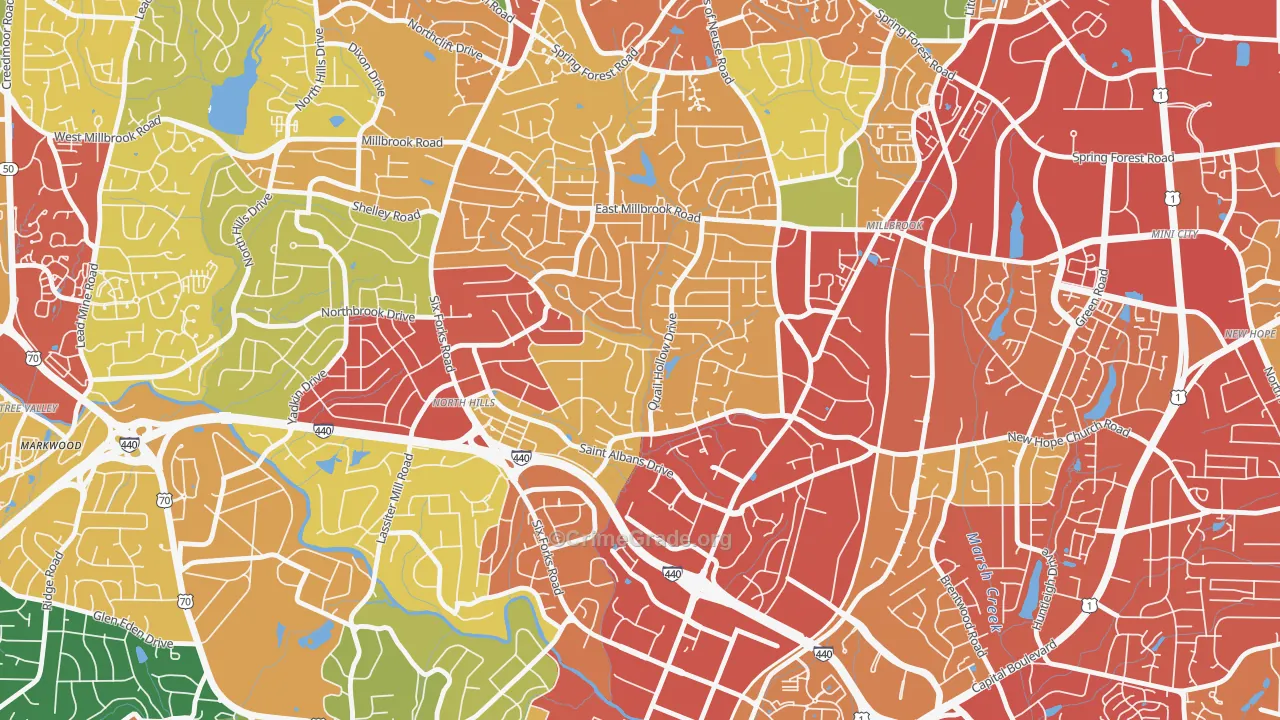 Falls of Neuse, Raleigh, NC Map of Theft Rates