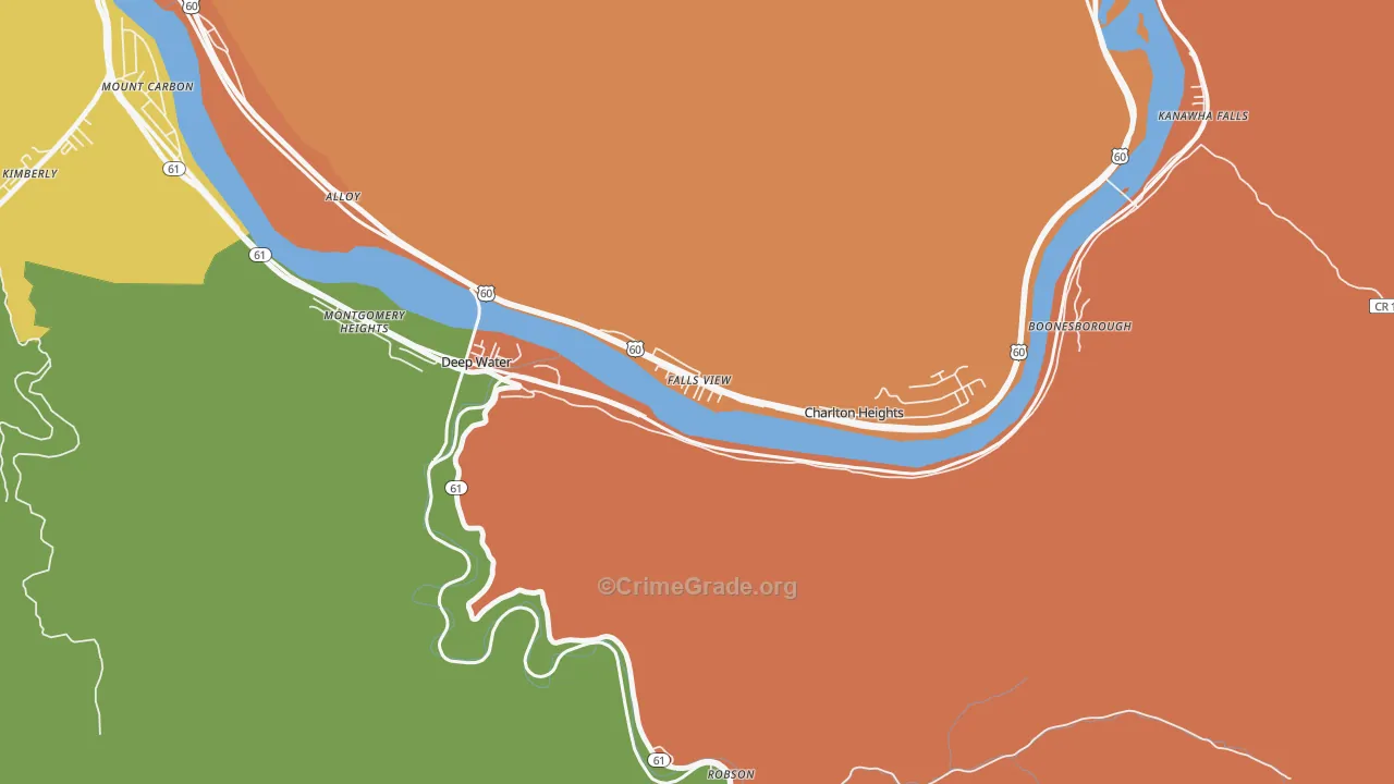 Falls View, WV Map of Theft Rates