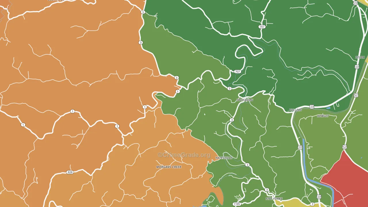 Fallsburg, KY Map of Theft Rates