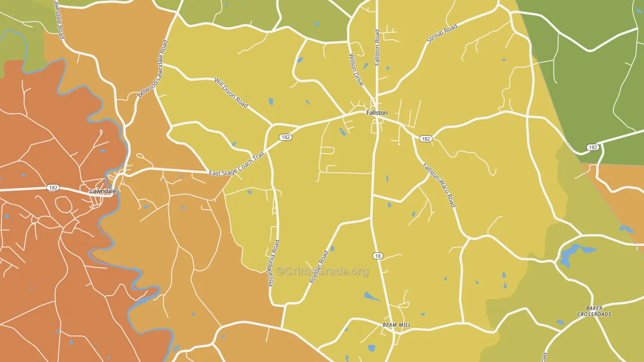 Fallston, NC Map of Theft Rates