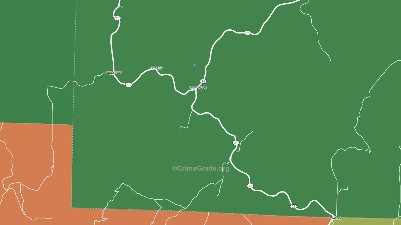 Fallsville, AR Map of Theft Rates
