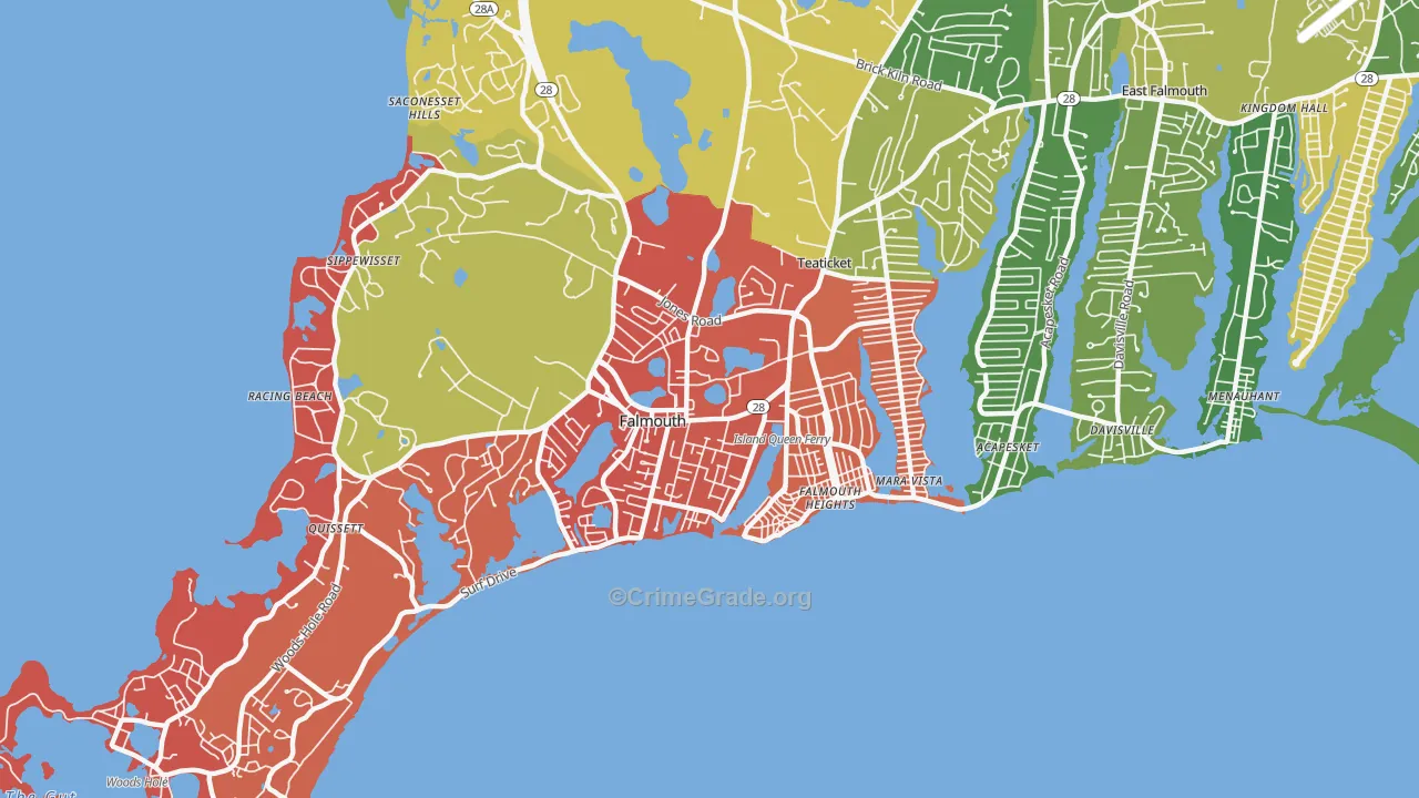 Falmouth, MA Map of Theft Rates