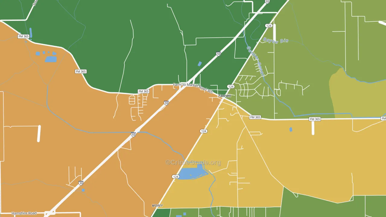 Fannett, TX Map of Theft Rates