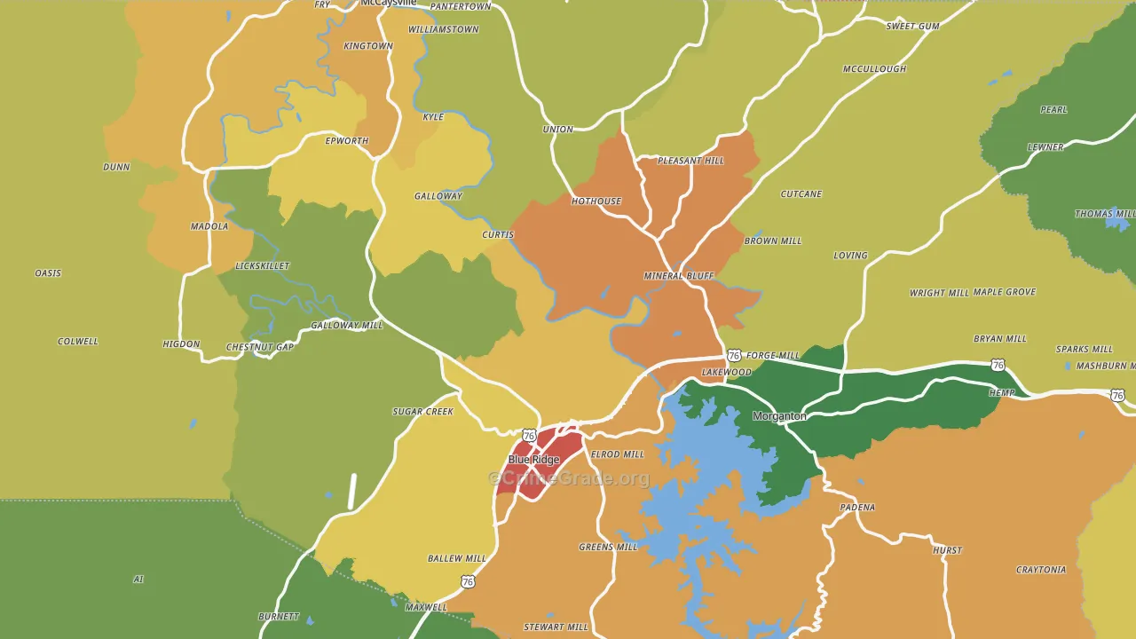 Fannin County, GA Map of Theft Rates