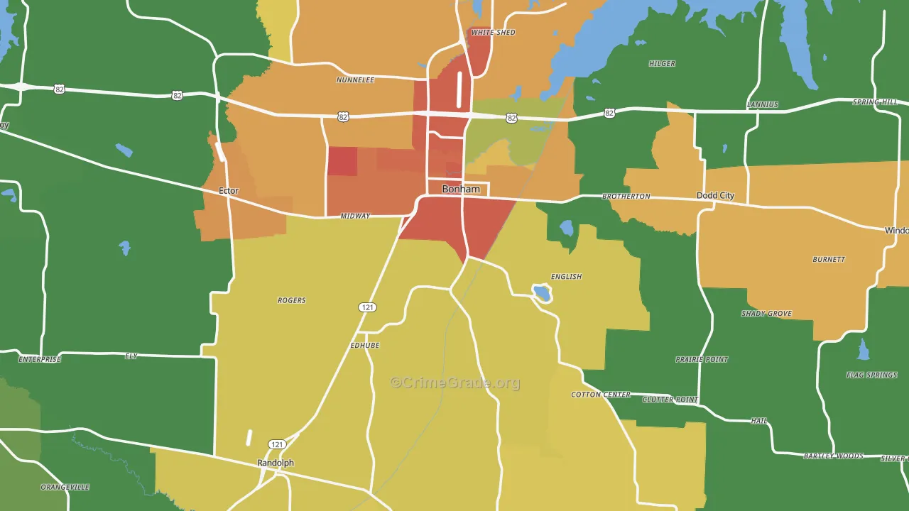 Fannin County, TX Map of Theft Rates