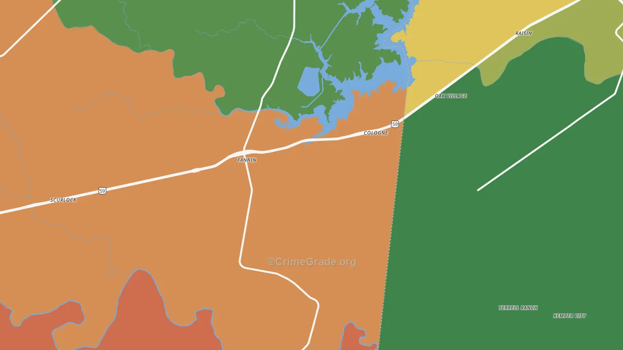Fannin, TX Map of Theft Rates