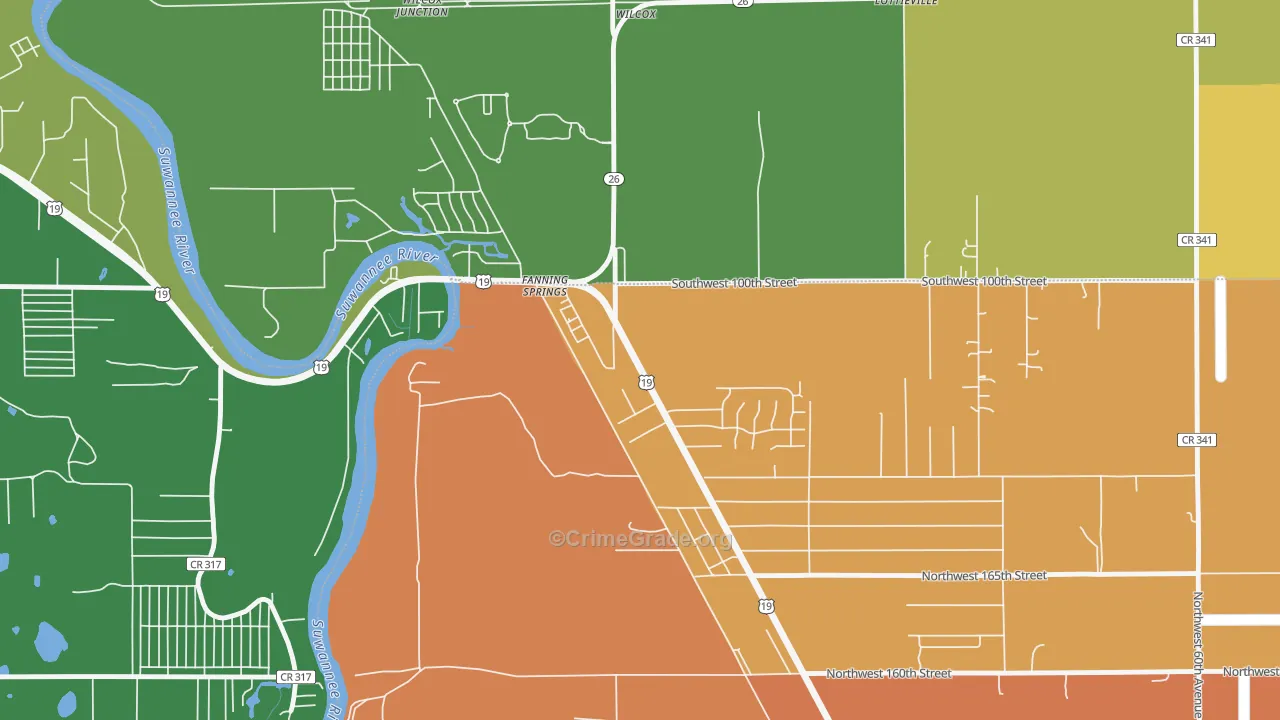 Fanning Springs, FL Map of Theft Rates