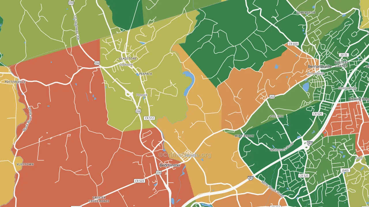 Far Hills, NJ Map of Theft Rates
