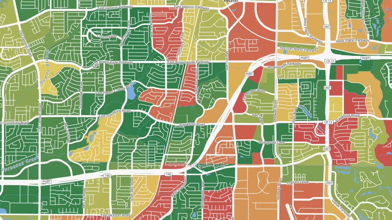 Far North Dallas-Carrollton, Carrollton, TX Map of Theft Rates