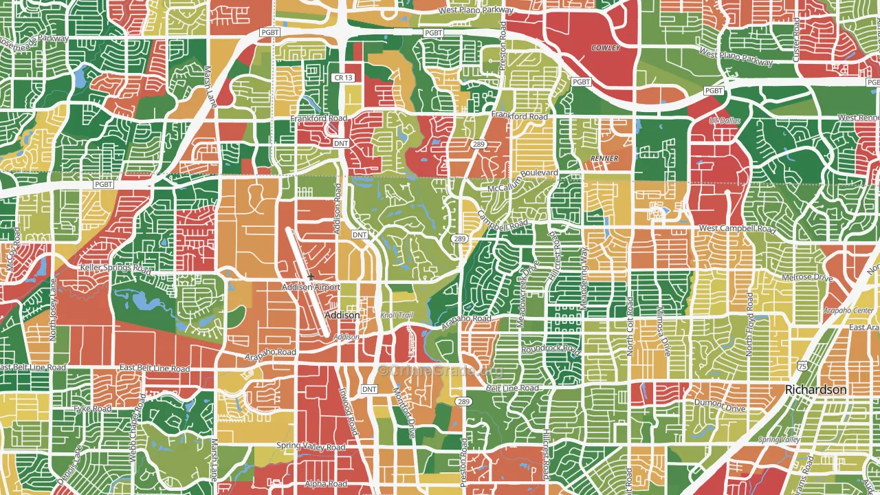 Far North Dallas, Dallas, TX Map of Theft Rates