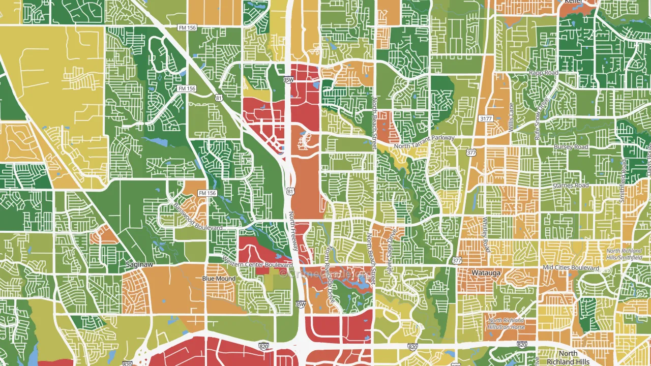Far North Dallas-Fort Worth, Fort Worth, TX Map of Theft Rates