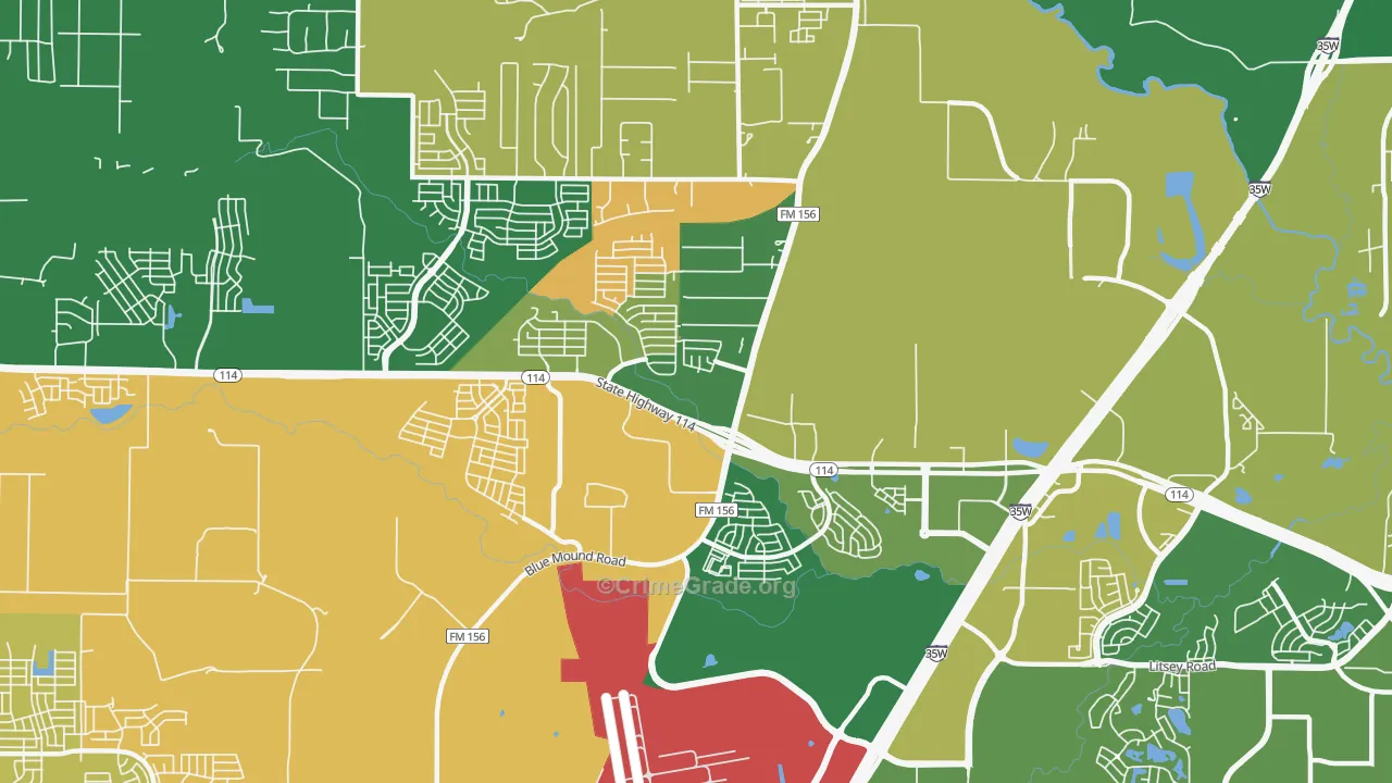 Far North Dallas-Justin, Justin, TX Map of Theft Rates