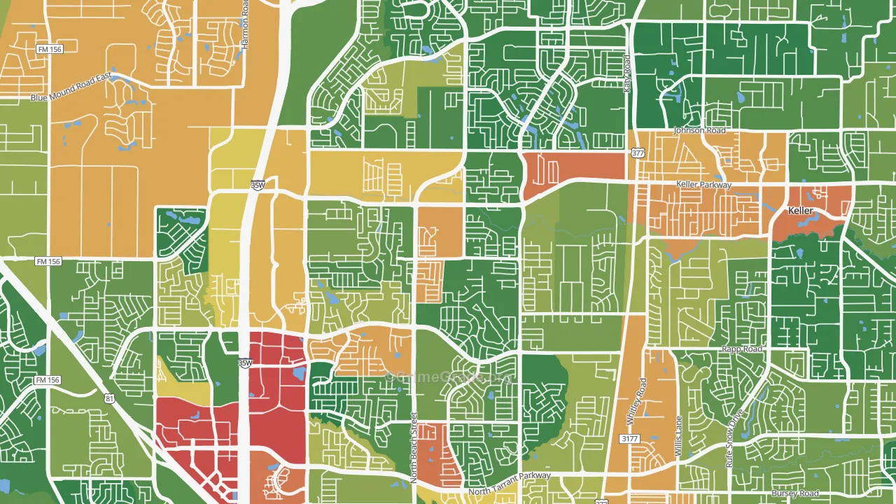 Far North Dallas-Keller, Keller, TX Map of Theft Rates
