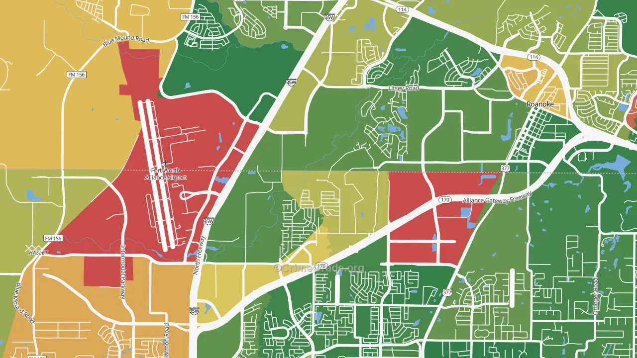 Far North Dallas-Roanoke, Roanoke, TX Map of Theft Rates
