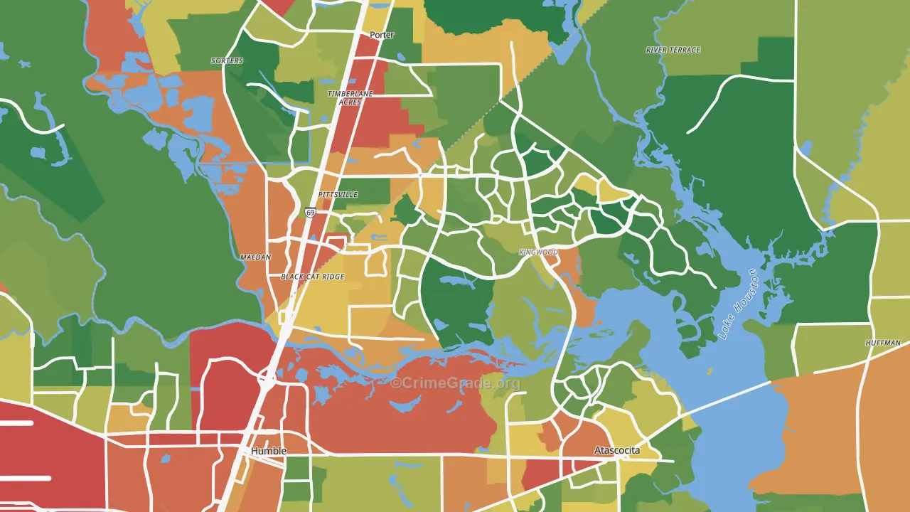 Far Northeast, Humble, TX Map of Theft Rates