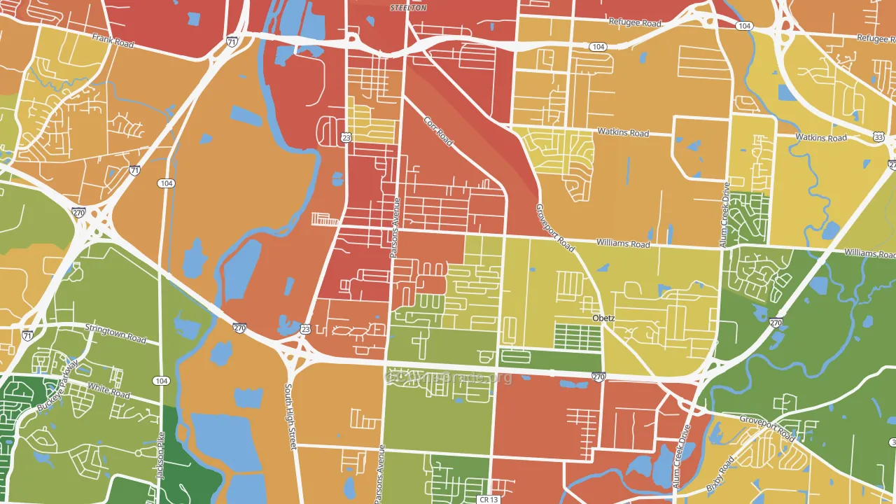 Far South, Columbus, OH Map of Theft Rates