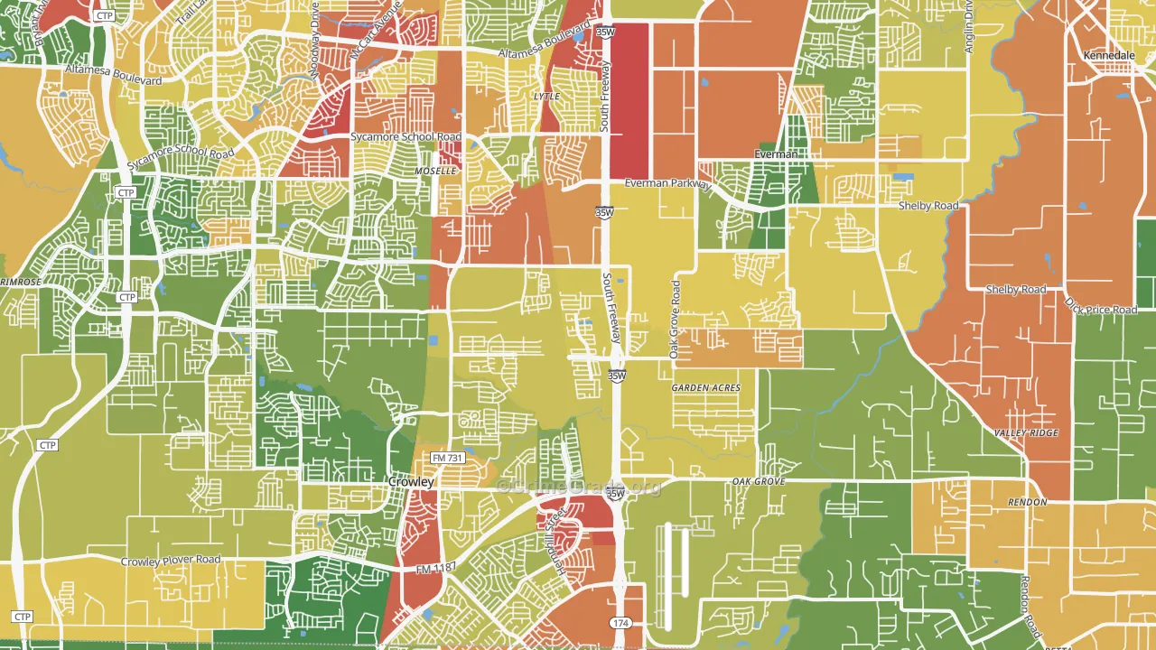 Far South, Fort Worth, TX Map of Theft Rates