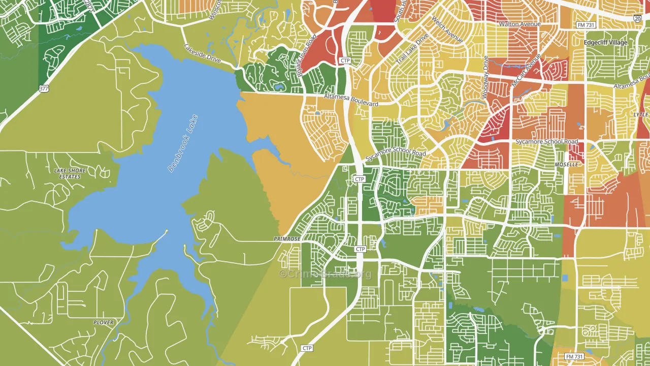 Far Southwest, Fort Worth, TX Map of Theft Rates