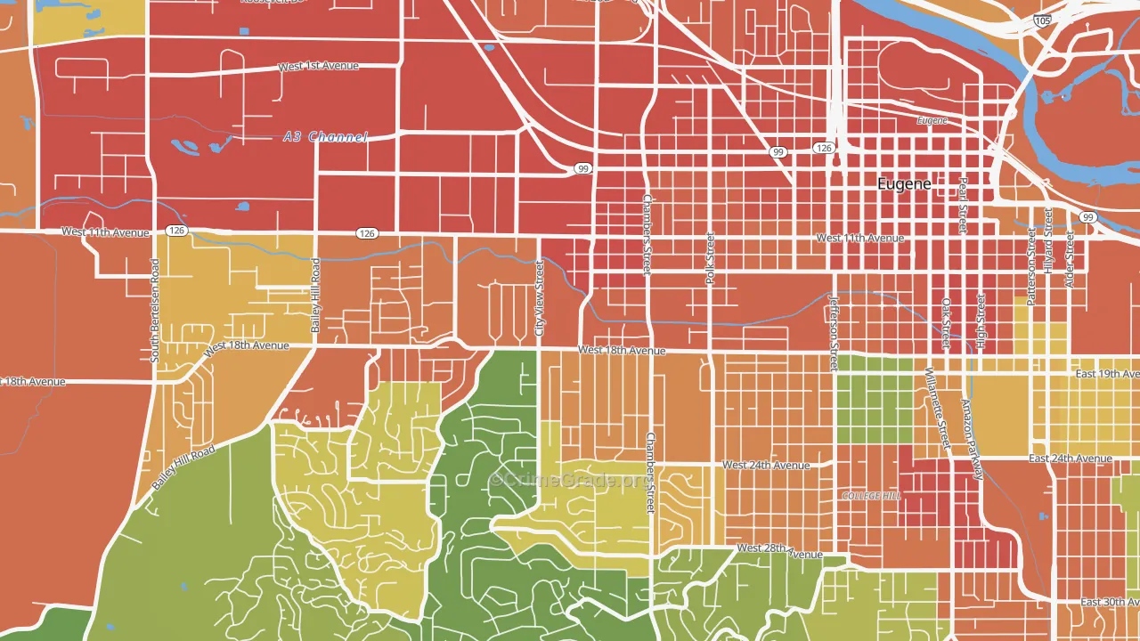 Far West Eugene, Eugene, OR Map of Theft Rates