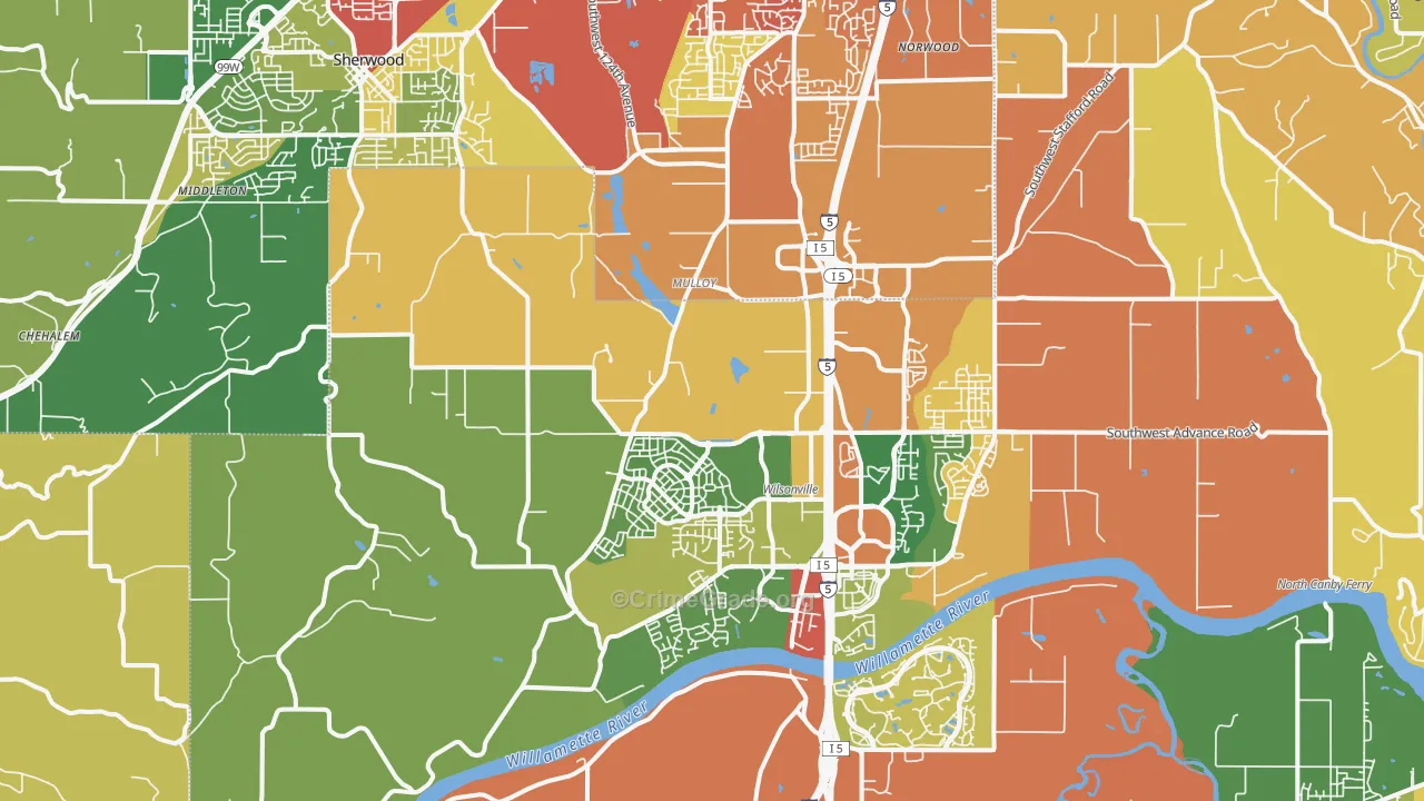Far West, Wilsonville, OR Map of Theft Rates