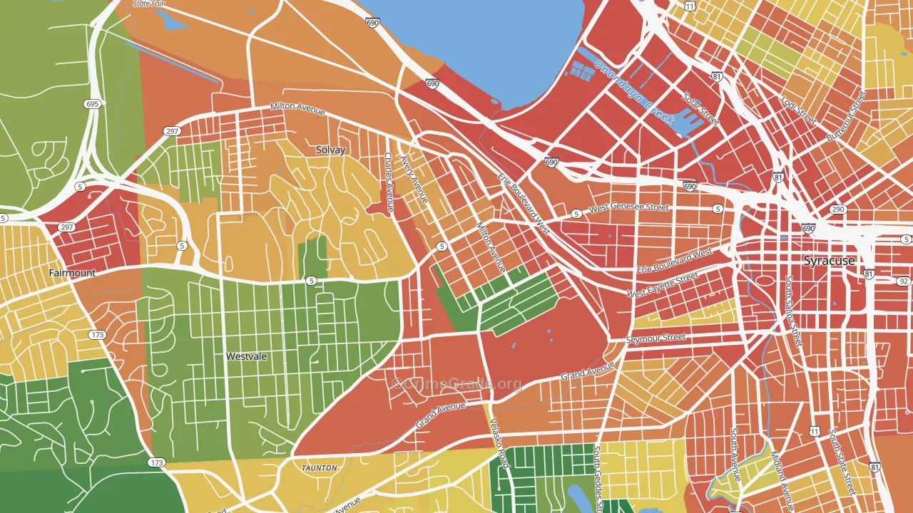 Far Westside, Syracuse, NY Map of Theft Rates