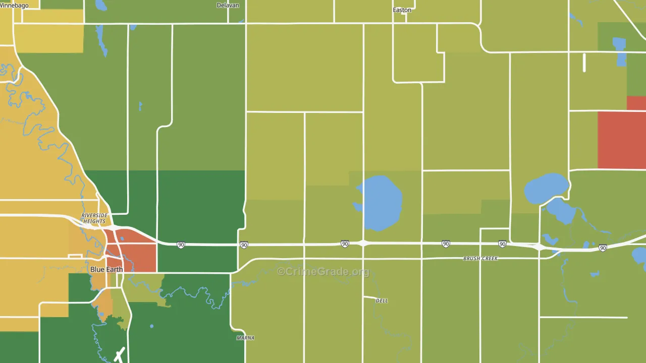 Faribault County, MN Map of Theft Rates