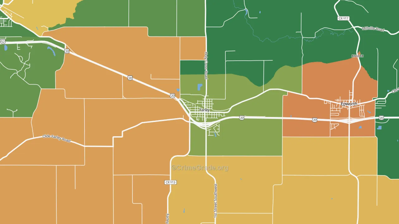 Farley, IA Map of Theft Rates