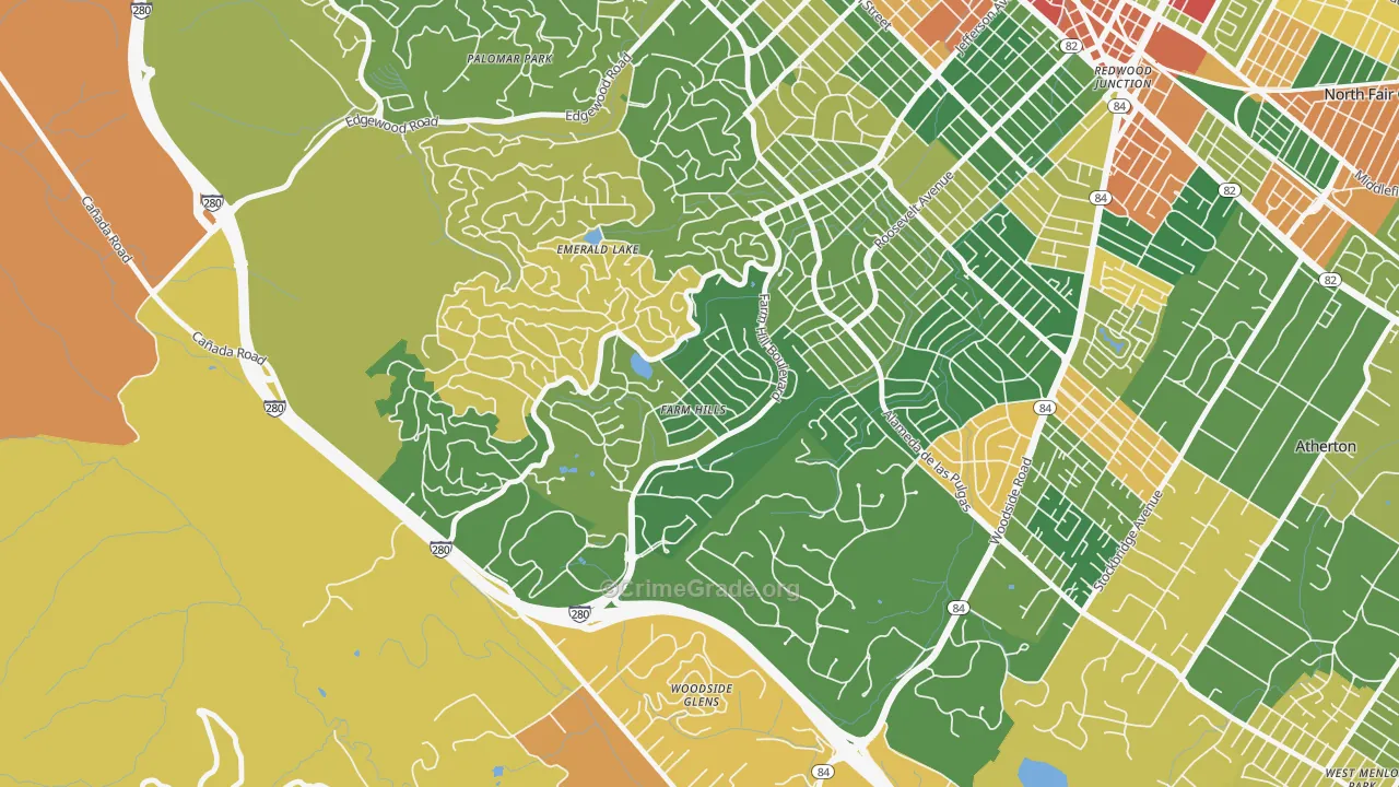 Farm Hills, Redwood City, CA Map of Theft Rates