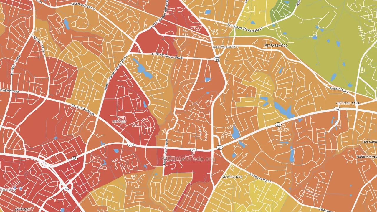 Farm Pond, Charlotte, NC Map of Theft Rates