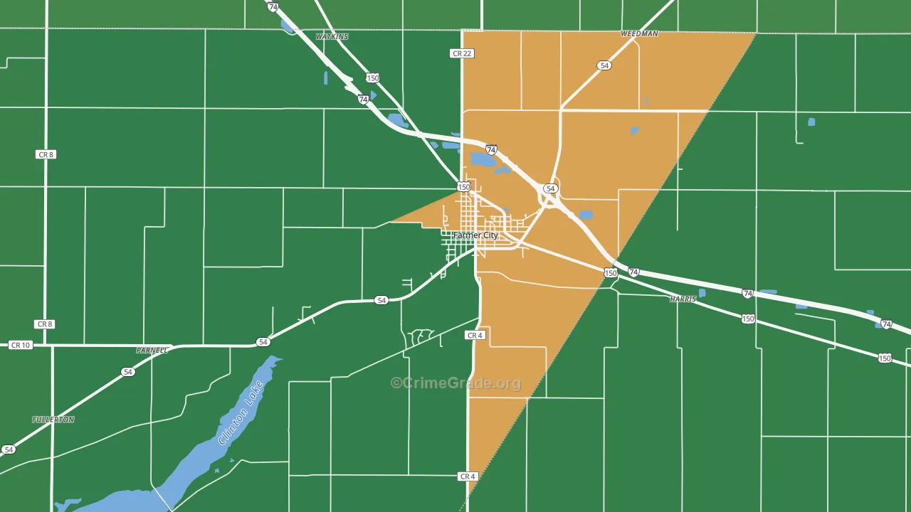 Farmer City, IL Map of Theft Rates