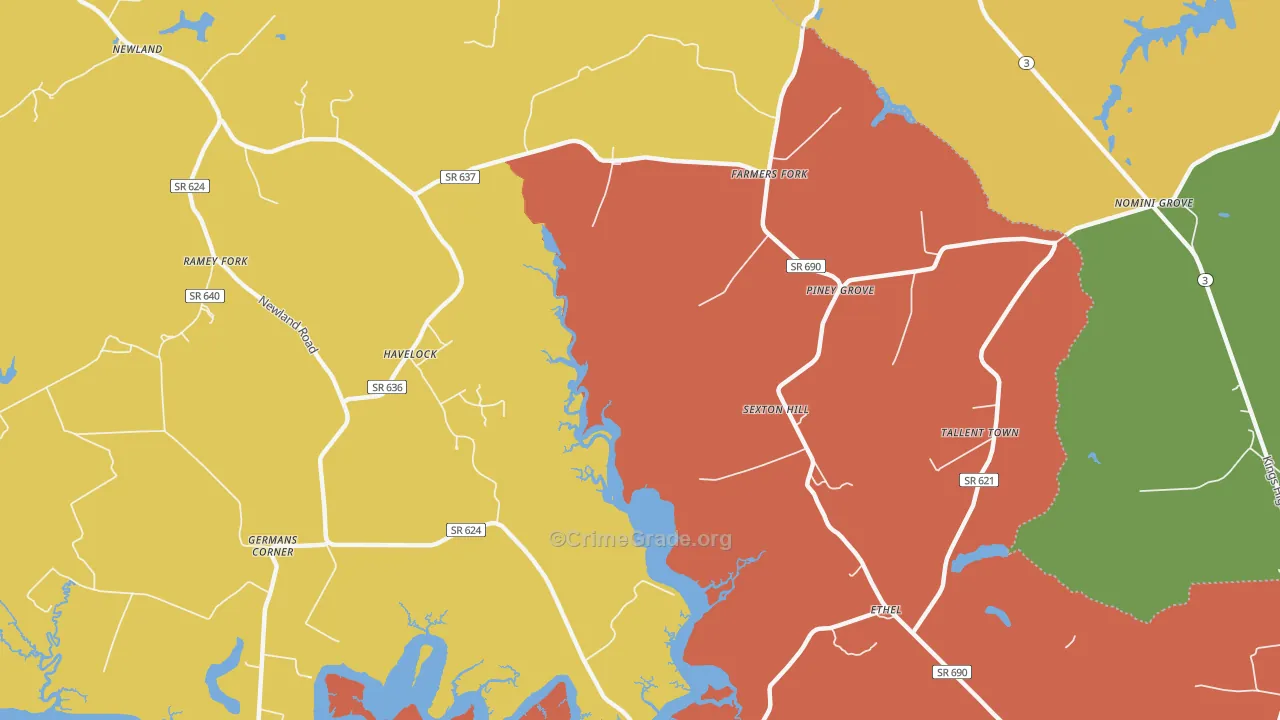 Farmers Fork, VA Map of Theft Rates