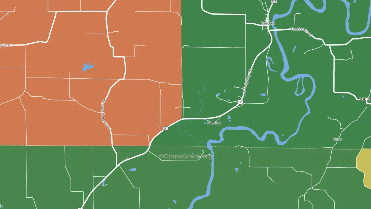Farmers, IN Map of Theft Rates